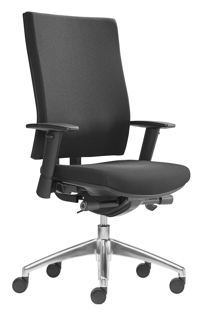 SITWELL Bürostuhl ergonomisch Schwarz: Professioneller Schreibtischstuhl mit Armlehnen und verchromtem Fußkreuz, konzipiert für ergonomisches Sitzen und gesundes Arbeiten im Büro.