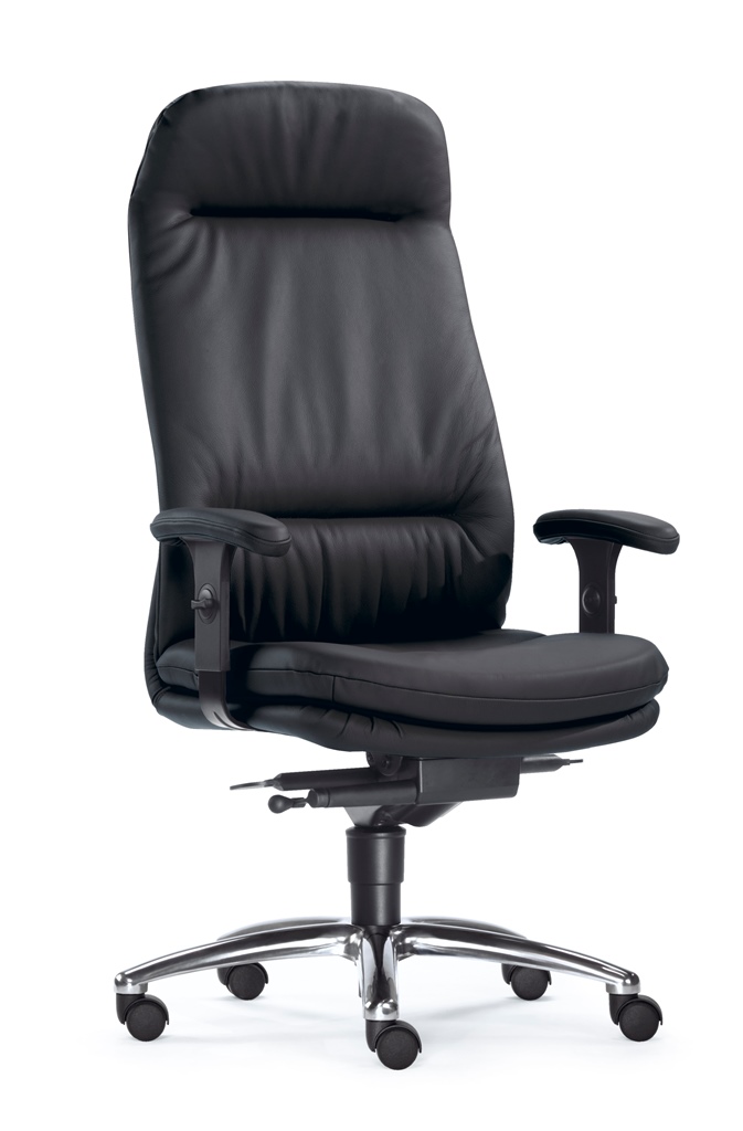 SITWELL Bürostuhl Schwarz: Ergonomischer Leder-Chefsessel mit hoher Rückenlehne, Armlehnen und schwarzem Fußkreuz.