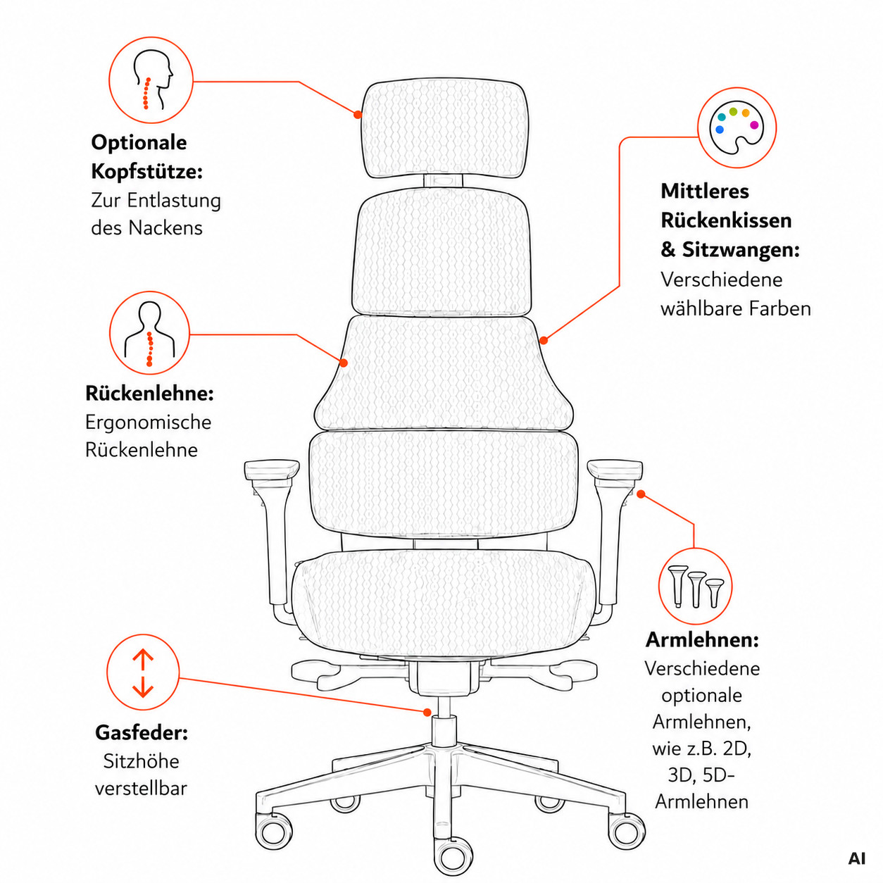 ORTHOwell- Zweifarbiger Luxus Bürostuhl