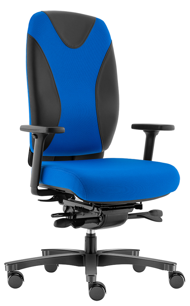 SITWELL Bürostuhl ergonomisch Blau-Schwarz: Hochwertiger Schreibtischstuhl mit Armlehnen und integrierter Lordosenstütze für gesundes Sitzen und optimale Rückenunterstützung im Büro.