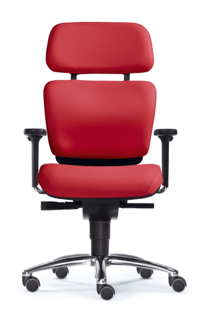 SITWELL Bürostuhl Rot: Ergonomischer Schreibtischstuhl mit Kopfstütze, Armlehnen und verchromtem Fußkreuz.