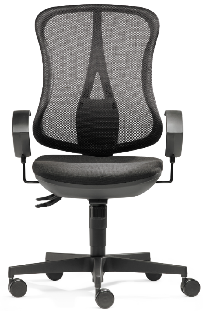 SITWELL Bürostuhl Schwarz: Ergonomischer Drehstuhl mit atmungsaktivem Netzrücken und festen Armlehnen.