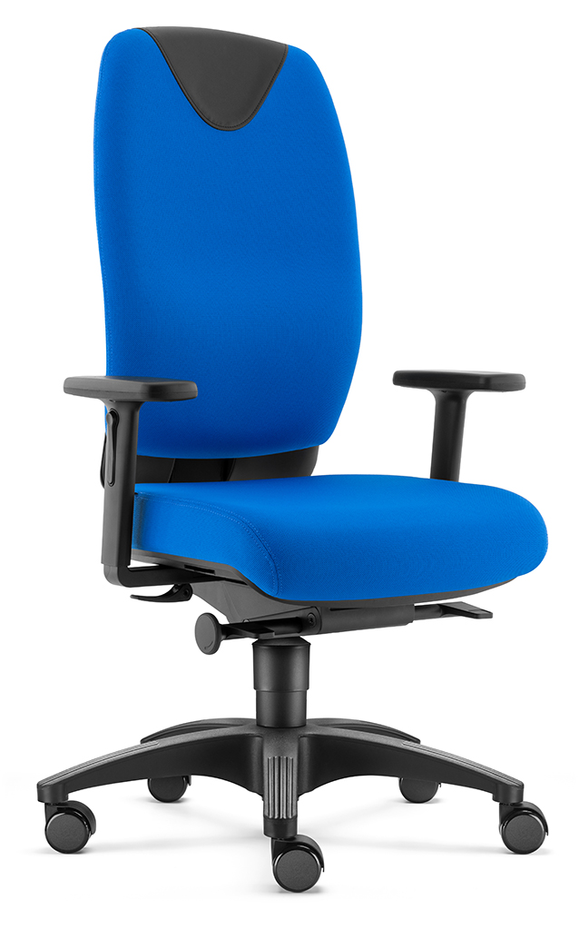 SITWELL Bürostuhl ergonomisch Blau: Hochwertiger Schreibtischstuhl mit Armlehnen, integrierter Lordosenstütze und schwarzem Fußkreuz für gesundes und rückenschonendes Sitzen im Büro.