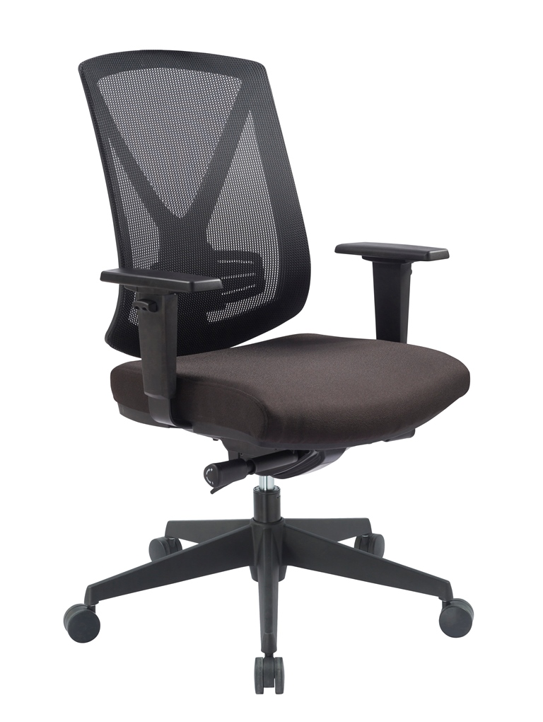SITWELL Bürostuhl ergonomisch Schwarz mit Netzrücken: Atmungsaktiver Schreibtischstuhl mit Armlehnen und schwarzem Fußkreuz für komfortables und gesundes Sitzen im Büro.