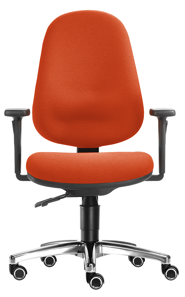 SITWELL Bürostuhl ergonomisch Orange: Schreibtischstuhl mit Armlehnen, hoher Rückenlehne und verchromtem Fußkreuz für ergonomisches Arbeiten.