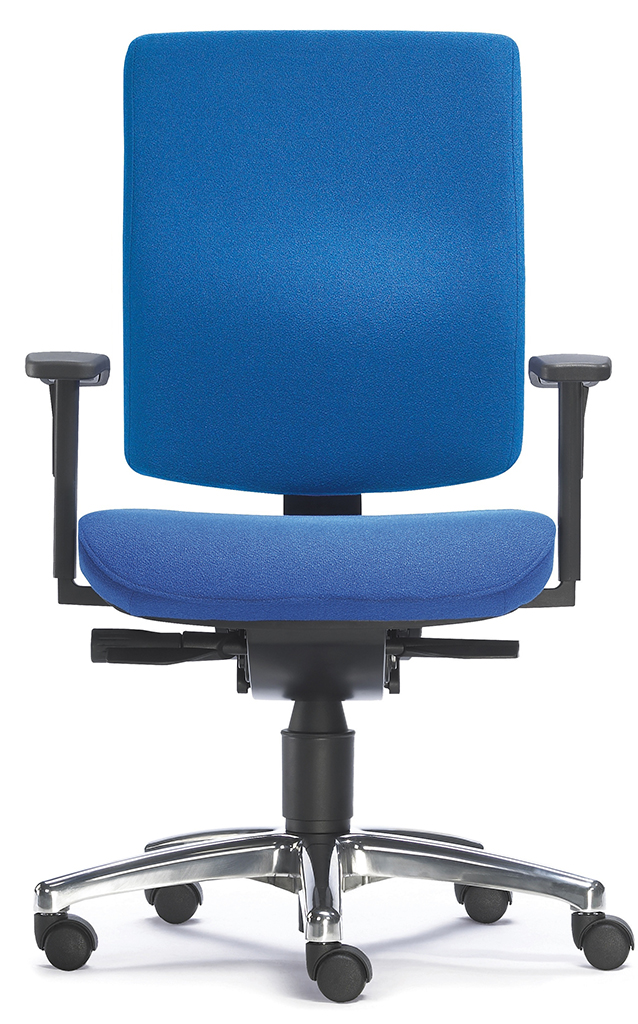 SITWELL Bürostuhl ergonomisch Blau: Schreibtischstuhl mit Armlehnen und verchromtem Fußkreuz für dynamisches Sitzen und gesundes Arbeiten im Büro.