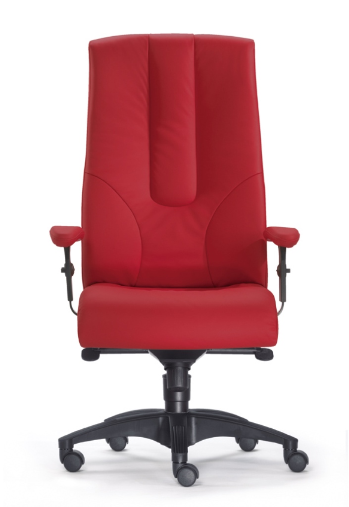 SITWELL Bürostuhl Rot: Ergonomischer Leder-Chefsessel mit hoher Rückenlehne und gepolsterten Armlehnen.