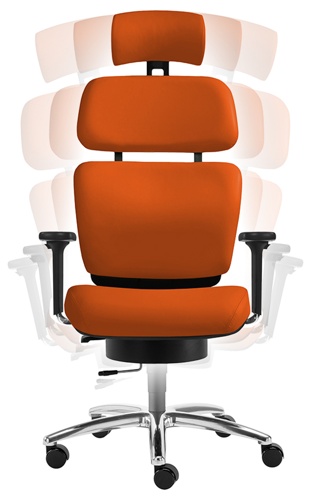 SITWELL Bürostuhl Orange: Ergonomischer Stuhl mit Kopfstütze und 3D-Bewegung für gesundes, dynamisches Sitzen.