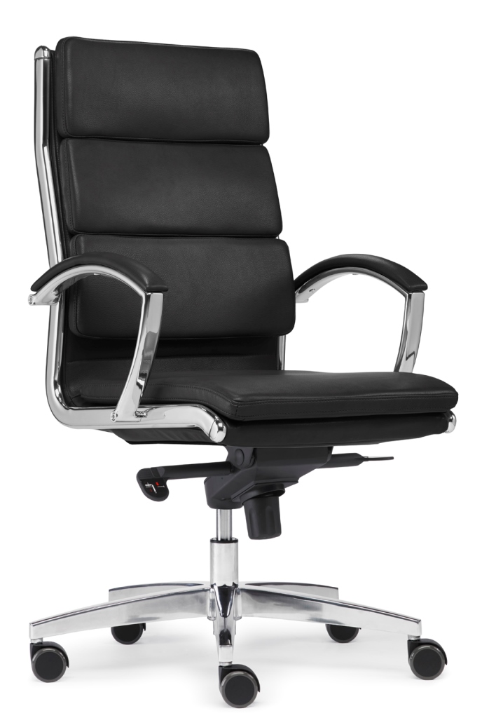 SITWELL Bürostuhl ergonomisch Leder Schwarz: Hochwertiger Chefsessel mit Polstersegmenten, verchromten Armlehnen und Designer-Fußkreuz für exklusives und gesundes Sitzen.