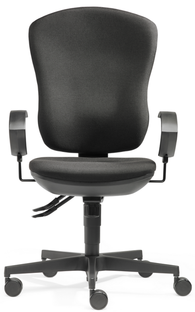 SITWELL Bürostuhl Schwarz: Ergonomischer Drehstuhl mit gepolsterter Rückenlehne, Armlehnen und schwarzem Fußkreuz.
