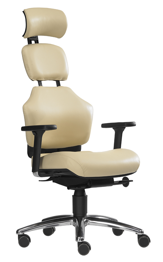 SITWELL Bürostuhl ergonomisch Leder Beige: Hochwertiger Schreibtischstuhl mit Kopfstütze, Nackenstütze und Armlehnen für maximale Ergonomie und gesundes Sitzen.