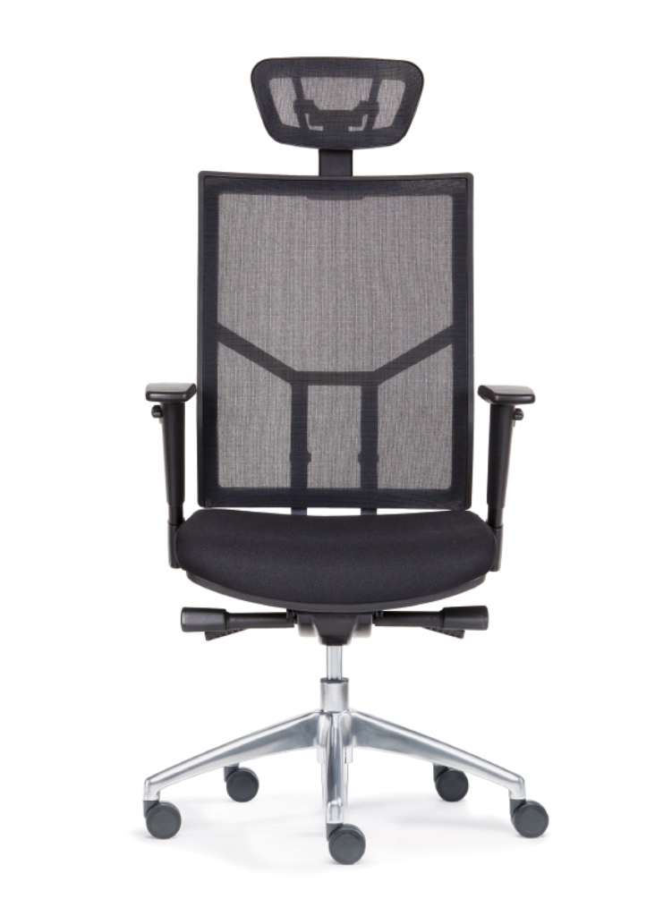 SITWELL Bürostuhl ergonomisch Schwarz mit Netzrücken: Atmungsaktiver Schreibtischstuhl mit Kopfstütze, Armlehnen und verchromtem Fußkreuz für ein gesundes Arbeiten im Büro.