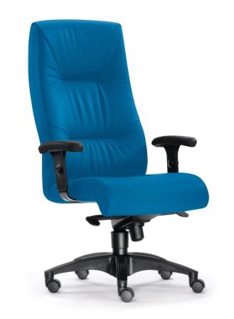 SITWELL Bürostuhl Blau: Ergonomischer Leder-Chefsessel mit hoher Rückenlehne, Armlehnen und schwarzem Fußkreuz.