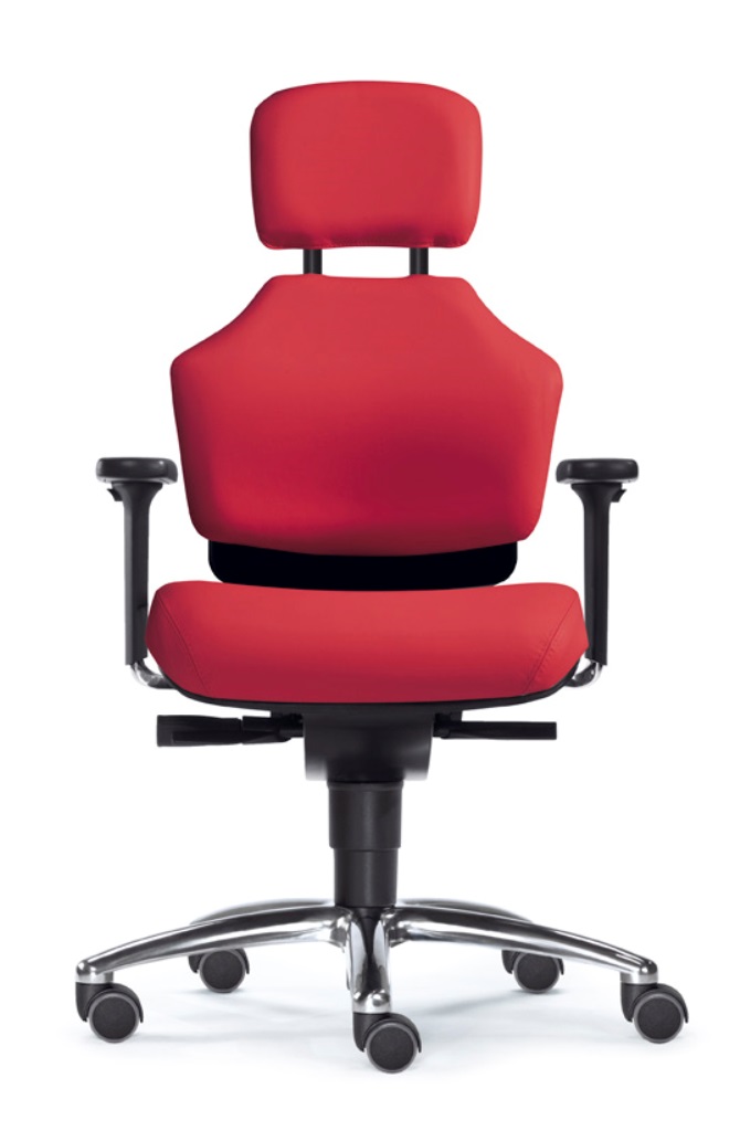 SITWELL Bürostuhl ergonomisch Rot: Schreibtischstuhl mit Kopfstütze, Armlehnen und verchromtem Fußkreuz für gesundes Sitzen und ergonomisches Arbeiten.